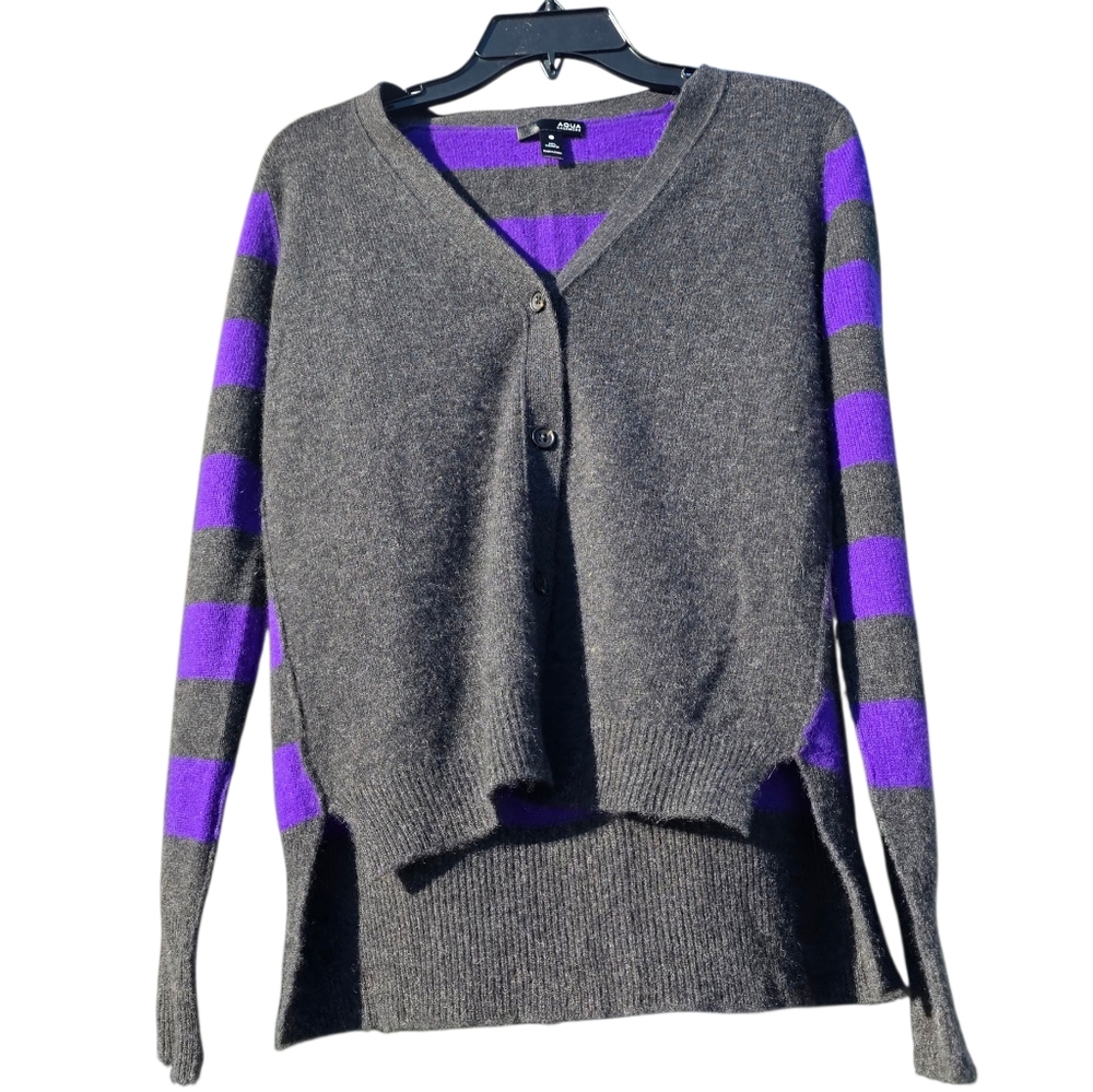 Aqua Striped Cashmere Button Up Cardigan- XS - Picture 1 of 13